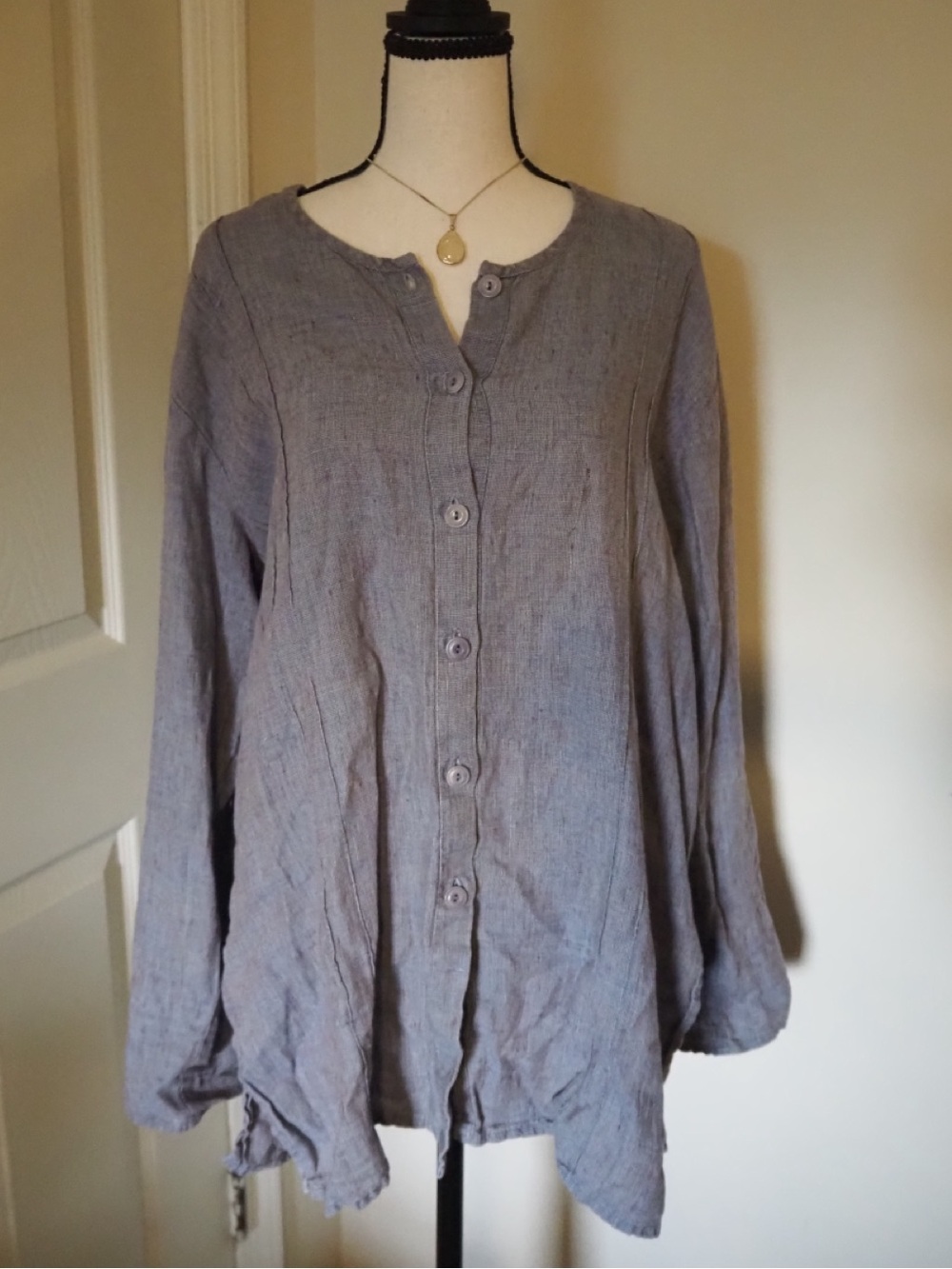 Vintage Flax by Jeanne Engelhart Lagenlook Button Front Top 100% Linen Sz Medium